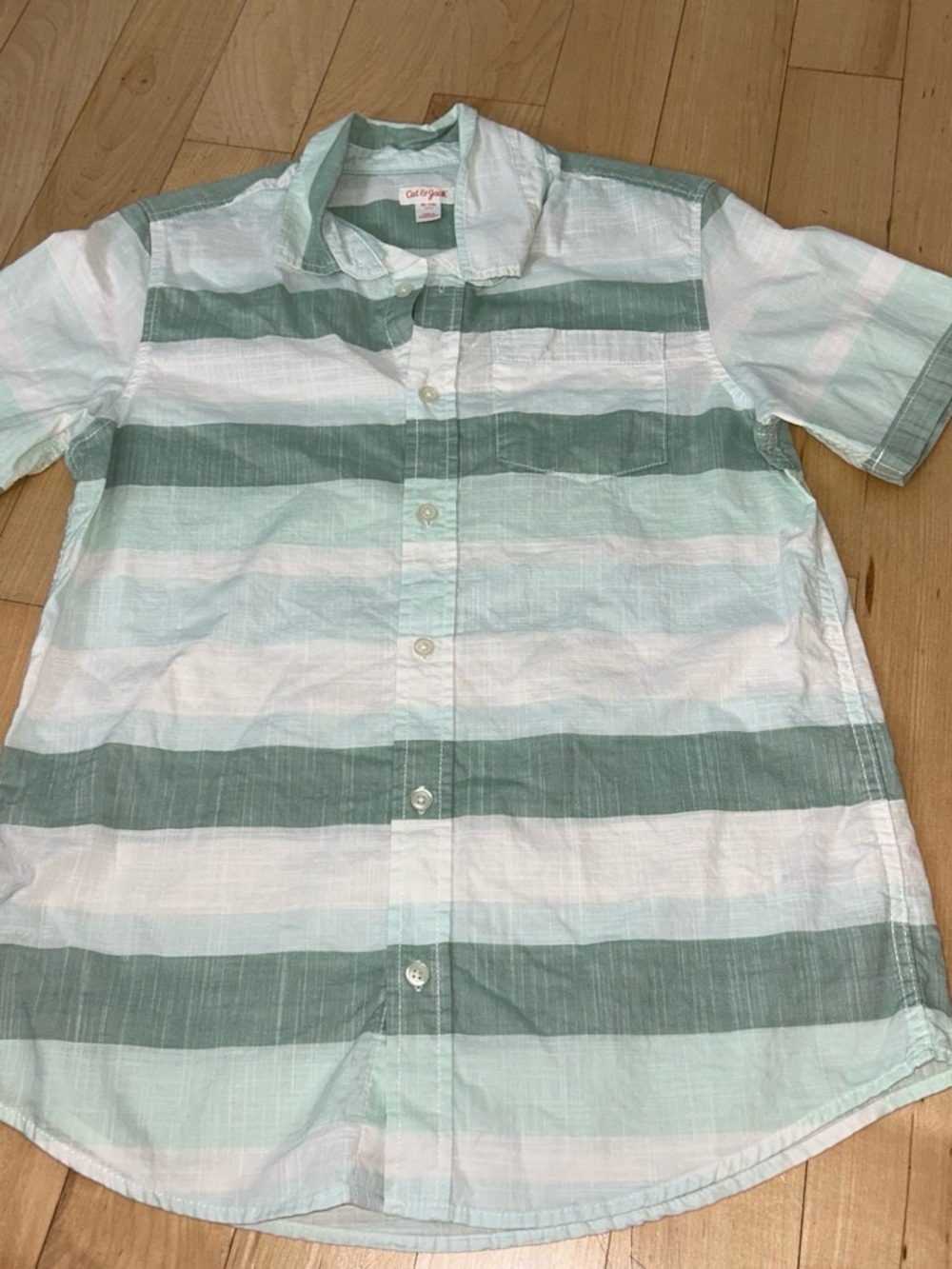 Cat & Jack Mint Green and White Striped Short Sleeve Shirt